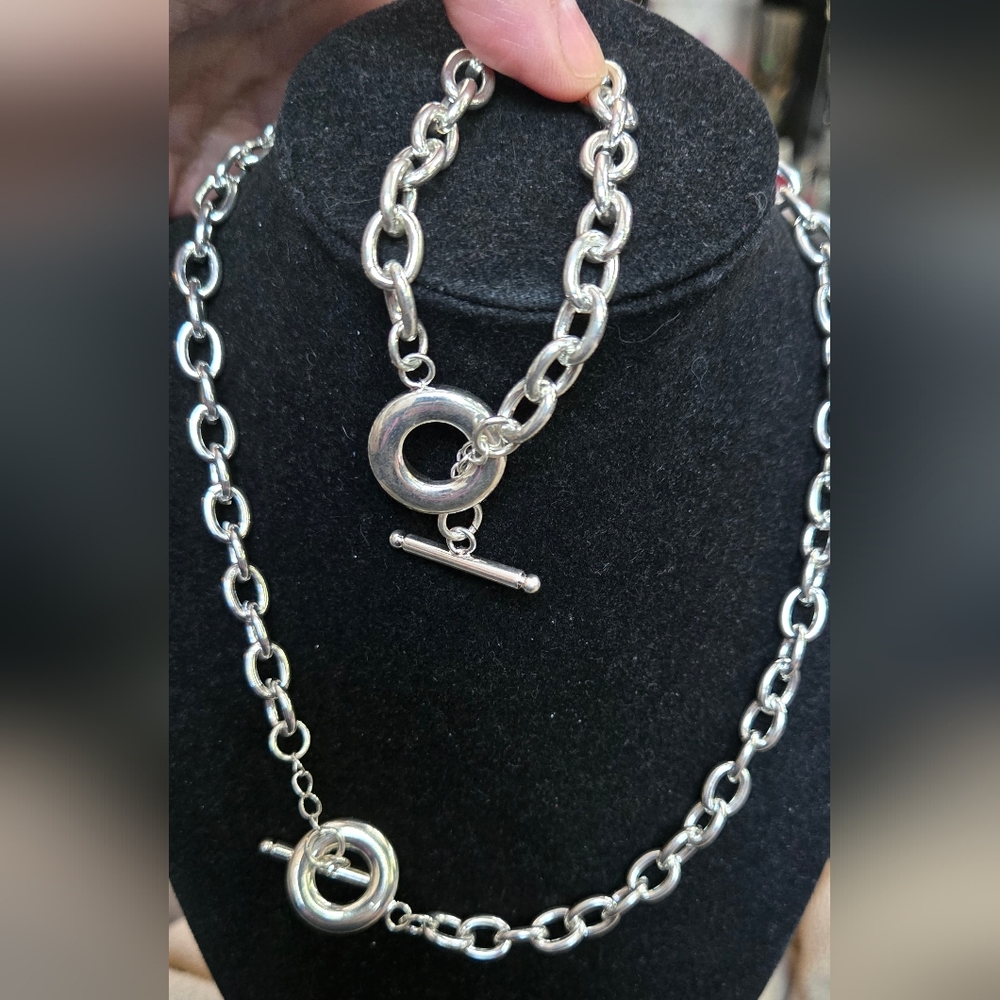 Sterling Silver Necklace & Bracelet Anchor Chain Set NEW - Picture 2 of 4